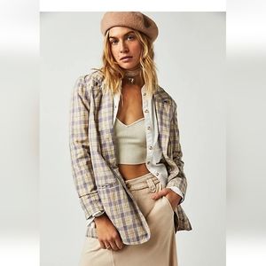 Free People Plaid Beckett Boyfriend Blazer - Lilac Combo - Size Medium